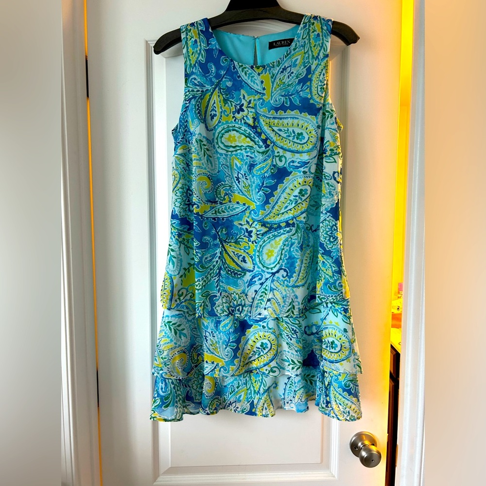 Tiered, Sheer and lined dress.